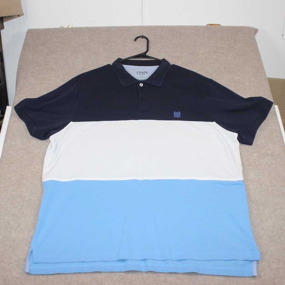 Chaps The World Polo Mens XXL Colorblock Pique Short Sleeve Shirt Navy White